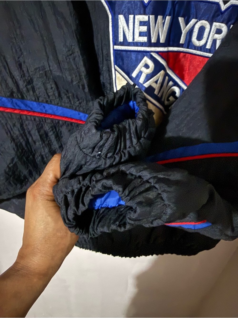 Black Bomber Jacket with Blue & Red Trim - New York Rangers Style - Picture 1 of 16